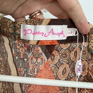 Pretty Angel‎ Sheer Large Orange Brown Paisley Boho Sharkbite Hem Tunic Top NWT thumbnail 5