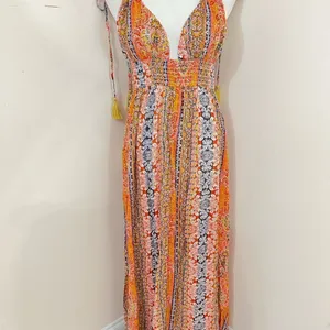En Creme Boho Mixed Print Floral Stripe Halter Dress S NEW thumbnail 3