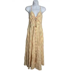 Free People via gingham cami midi dress in yellow Women's Size XS 100% Cotton thumbnail 4