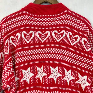Vintage Fair Isle Sweater Womens M/L Hearts Stars Flowers Indie Nordic Cabin USA thumbnail 9
