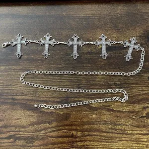 Silver Y2K Gothic Cross Waist Chain Belt, Fits 12 to 35 Inches, X7GA1367 thumbnail 7