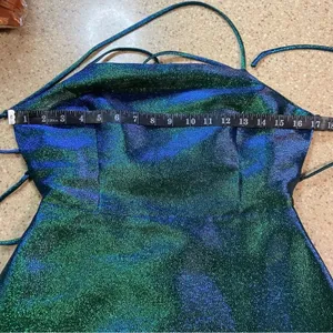 NWOT Lulus Impressive Confidence Shiny Green and Blue Lace-Up Mini Dress thumbnail 6
