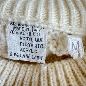 Vintage‎ Italian Cable Knit Tunic Sweater with Pockets Cream Wool Size M thumbnail 7