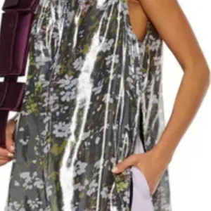 Ganni Floral print silk blend Metallic top Olive Green size 6 thumbnail 8