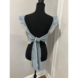 Kirious Los Angeles Eyelet Ruffle Strap Crop Top Women Medium Blue White Cotton thumbnail 2