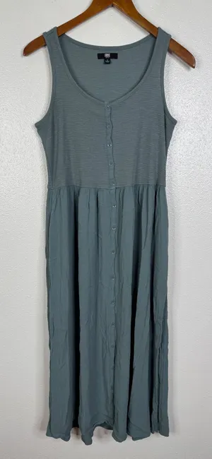 Frye Womens Sage Green Ribbed Button Front Sleeveless Midi Dress Size S thumbnail 1