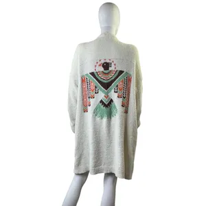 Blakeley Womens Cream Popcorn Knit Thunderbird Graphic Longline Cardigan‎ PS thumbnail 8