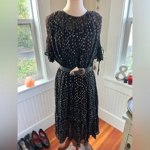 Needle‎ & Thread Black Lurex Chiffon Midi Dress Metallic Dots Slip Included 6 thumbnail 9