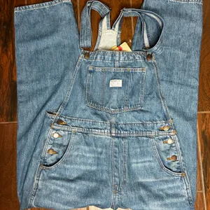 Levi’s Denim Jean Medium Wash Straight Leg Overalls Women’s Size Large thumbnail 1