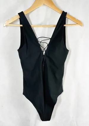 Aritzia Wilfred Free Black Thong Bodysuit Laced Up Size Medium thumbnail 1