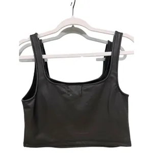 Olive & Oak Black Faux Leather Crop Womens Top - Size Medium thumbnail 4