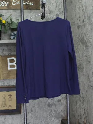 Attitudes by Renee Womens Knit Solid V-Neck Shirt Top A702854 Evening Blue M thumbnail 2