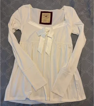Hollister babydoll white long sleeve top thumbnail 1