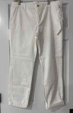 Caslon Cotton Chino Cropped Pants Pockets Straight White Stretch Women Size 12 thumbnail 1