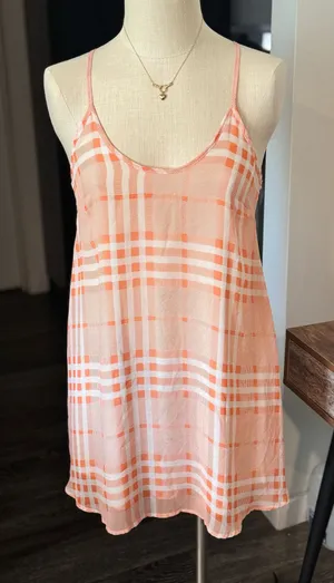 LUSH Vintage Vibe Peach Plaid Cami Slip Dress Size Small thumbnail 1