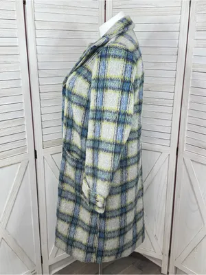 Cyrus Plaid Wool Blend Long Midi Overcoat Coat Grey Green Blue Large Winter thumbnail 2