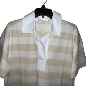 Everlane The Organic Cotton Polo Dress Short Sleeve Beige Striped‎ Size Medium thumbnail 4