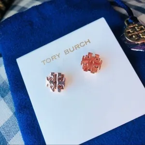 Tory Burch Rose Gold Double T Logo Stud Earrings NWT NWT thumbnail 3