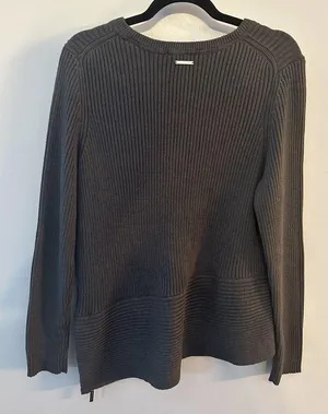 Michael Kors Asymmetric Sweater Size XL Gray Ribbed Pullover Side Zipper thumbnail 2