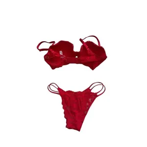 Victorias Secret Dream Angles Red Lace Balconette Bra and Panty 34DD Medium thumbnail 2