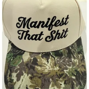 Cream Snapback Hat manifest Crown Camo Brim Embroidered new gift adult fun thumbnail 3