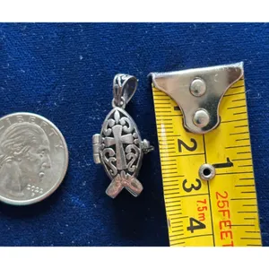 Vintage Sterling Silver Prayer Christian Box Cross Pendant 1" x .5" Opens Up thumbnail 4