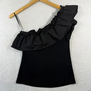 Boston Proper Womens Black One Shoulder Ruffle Ribbed Knit Top 224101035 Size‎ S thumbnail 7