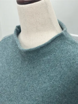 Bianco & Blu Womens Blue Green Made In Italy Wool Blend Mock Neck Sweater Medium thumbnail 3