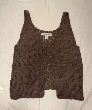 Urban Outfitters Dark Brown Crochet Knit Button Vest thumbnail 1