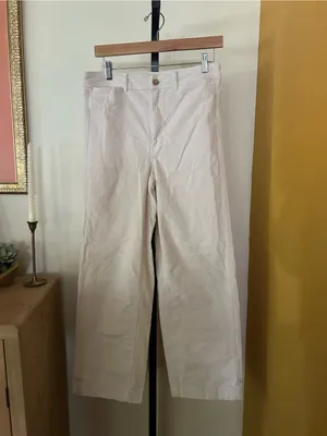 Everlane The Corduroy Wide‎ Leg Pants High Rise Relaxed Canvas Ecru Cream Size 8 thumbnail 3