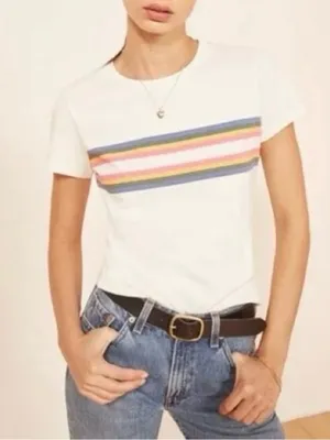 Reformation Women's Retro Rainbow Striped Tee Size XS thumbnail 1