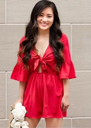 Anthropologie Listicle Mid Bell Sleeve Romper with Cut Out Knot Front thumbnail 1