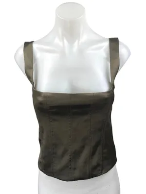 NEW Zara Olive Green Silk Satin Sleeveless Corset Bustier Cami Tank Top Size XS thumbnail 1