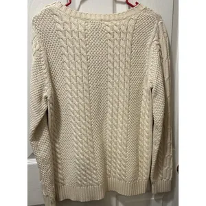 L L Bean Chunky Cable Knit Sweater Cream 3 Button Shoulder Cozycore Size Med. thumbnail 2