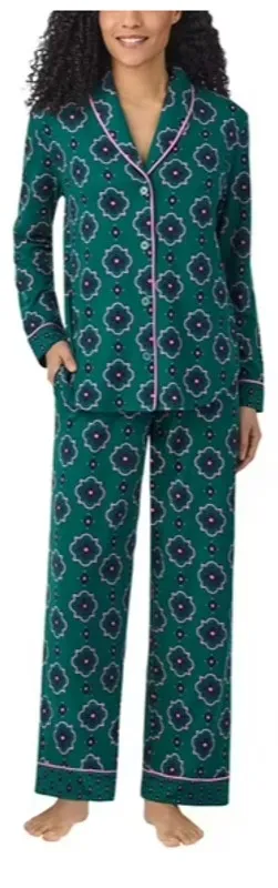 Room Service Shawl Collar Pajama Set Green Geo Womens Medium thumbnail 1