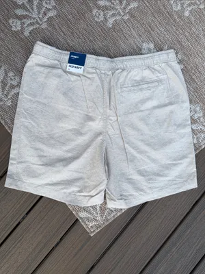 NWT Old Navy Beige Drawstring Linen-Blend Shorts thumbnail 3