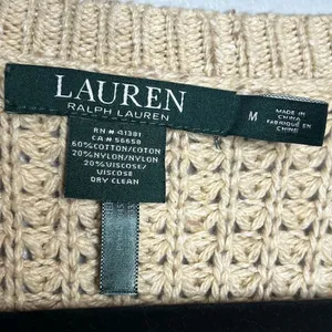 Lauren Ralph Lauren Womens Knit Sweater Medium Tan Oversized Fisherman Coastal thumbnail 4