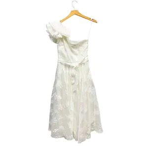 Lulus Sweet Definition White Burnout Ruffled One-Shoulder Midi Dress size M NWT thumbnail 4
