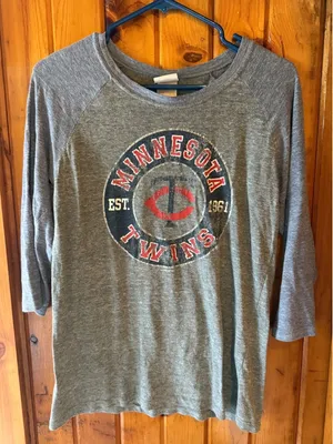Minnesota‎ Twins MLB Baseball Gray 3/4 Sleeve Raglan T Shirt Womens thumbnail 1