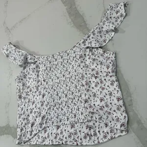 Free People Floral Smocked Ruffle Trim Tank Top Womens Medium WhiteCombo Cottage thumbnail 10
