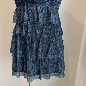 Lulus Glowing Gorgeous Blue Multi Metallic Tiered Mini‎ Dress Size Small thumbnail 6