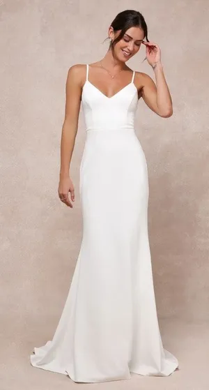 NWOT Lulus Feeling of Forever White Sleeveless Mermaid Maxi Dress Women's Medium thumbnail 1