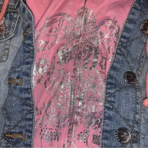 Y2k Mcbling twofer denim pink cropped hoodie jacket thumbnail 4