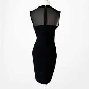 Vintage Y2K Black Sleeveless Bow Tie Knee Length Mesh Bodycon Cocktail Dress M thumbnail 6