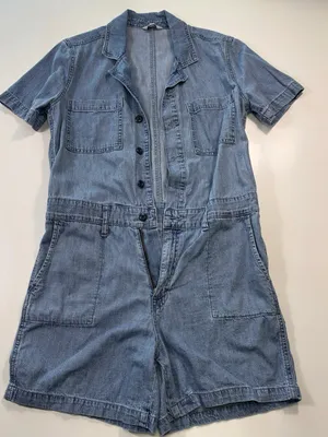 Lucky Brand 100% Cotton Light Blue Denim Short Sleeve Romper Size Medium thumbnail 3
