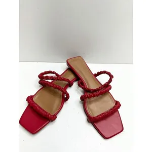 Who What Wear Red Ruched Slide Sandals Square Toe‎ Flat Strappy Slides Size 7 thumbnail 5