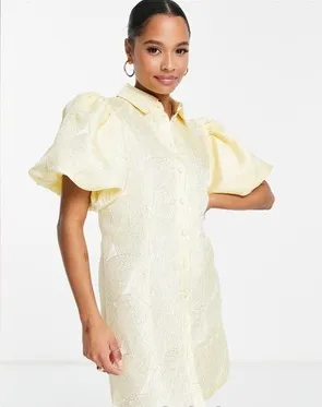 Petite Lemon Puff Sleeve Mini Dress Yellow Size XS thumbnail 1