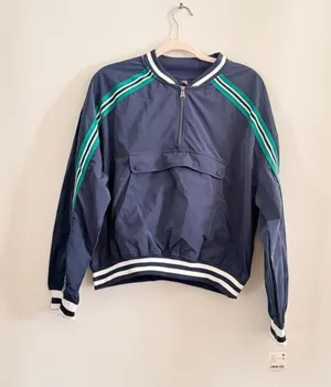 Free People Movement Navy Blue & Green Pullover Track Jacket thumbnail 1