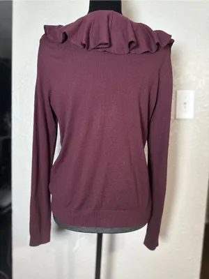 Lauren Ralph Lauren Women's size M Ruffle-Trim marron sweater thumbnail 2