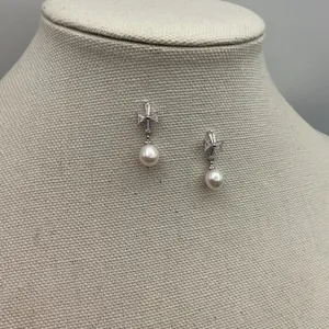 Silver Plated Pearl Cross Earrings thumbnail 1